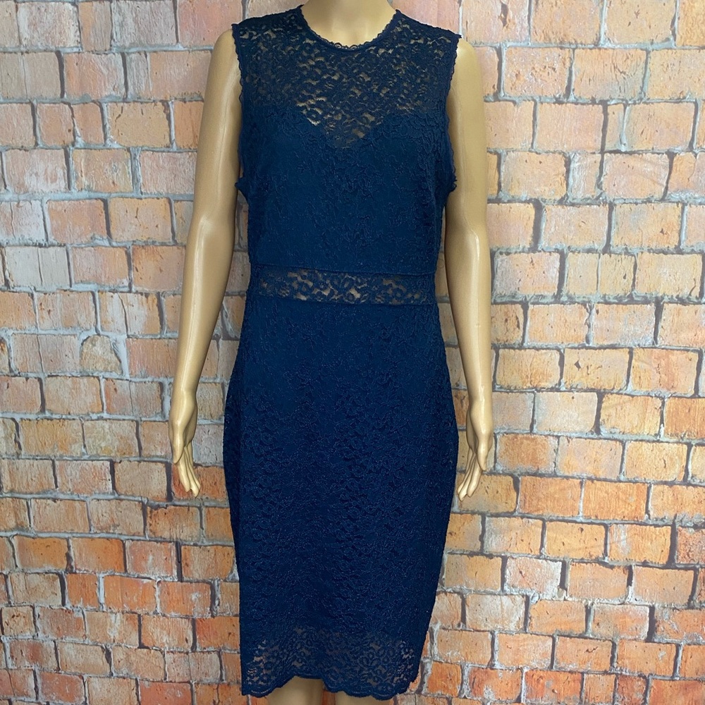 Soprano Navy Blue Lace Sheath Dress
